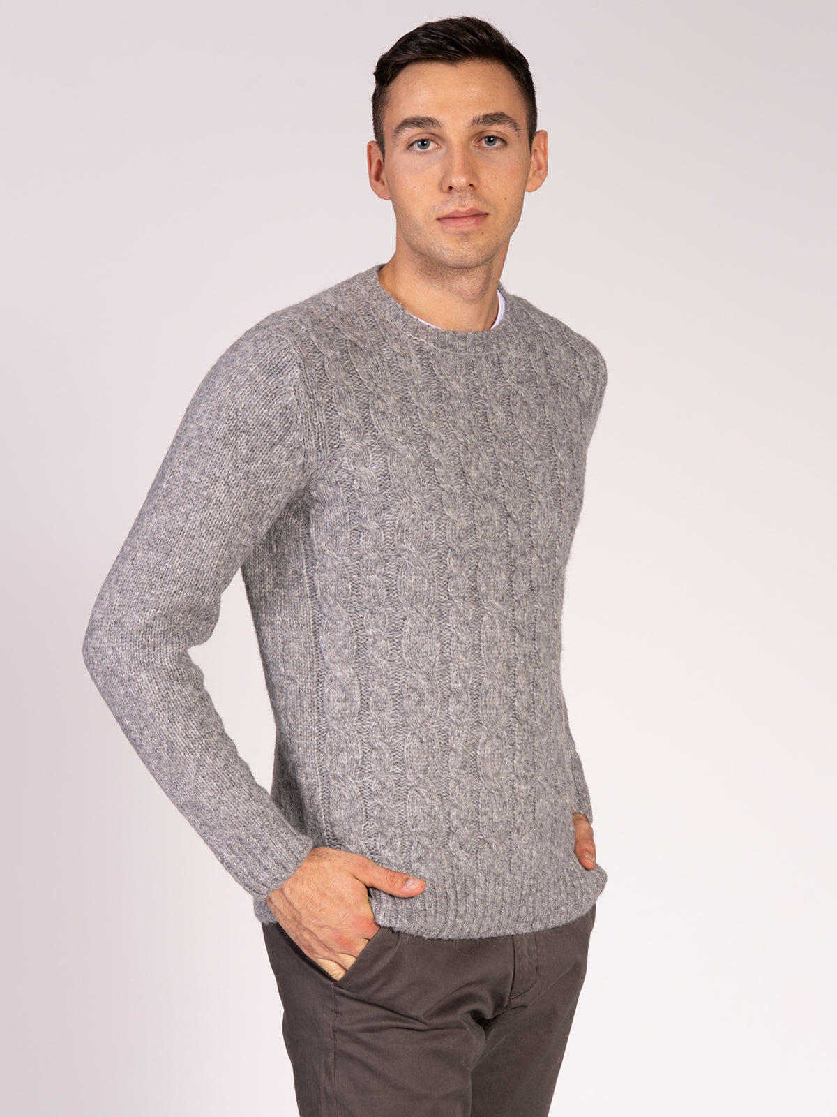 Maglia girocollo con treccia|Colore:Grigio