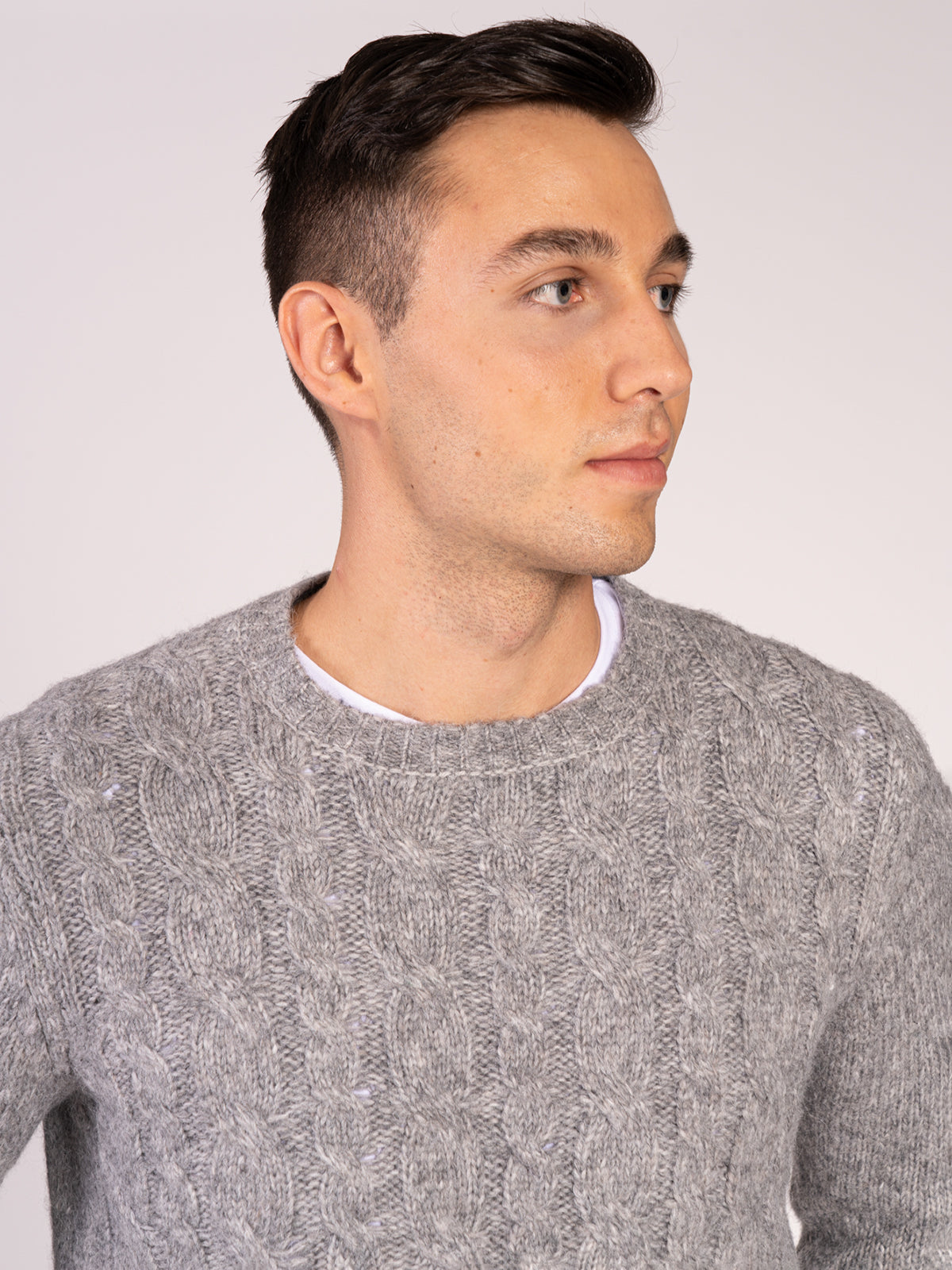 Maglia girocollo con treccia|Colore:Grigio