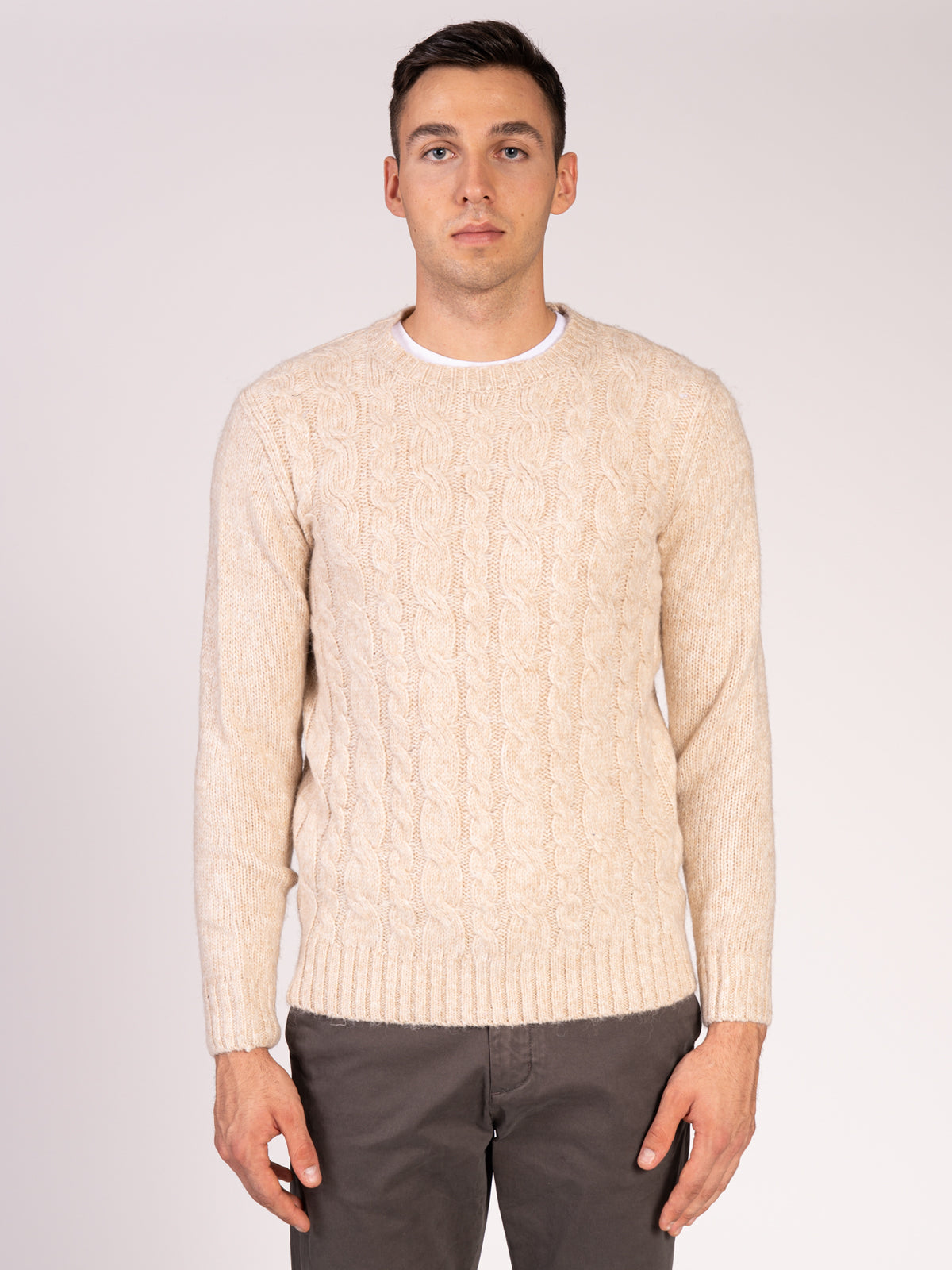 Maglia girocollo con treccia|Colore:Beige