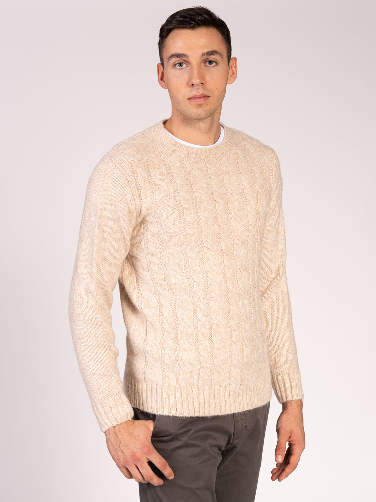 Maglia girocollo con treccia|Colore:Beige