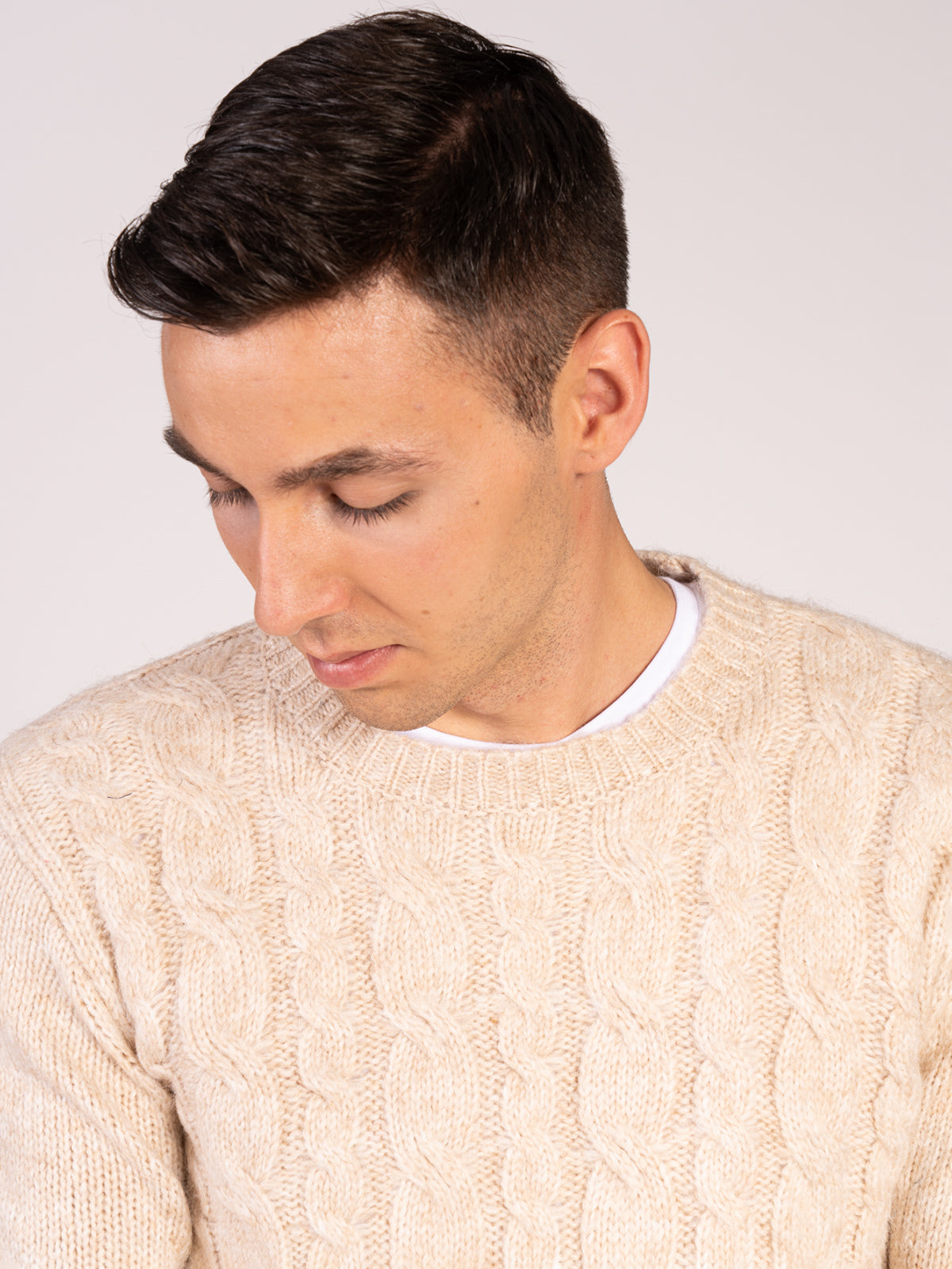 Maglia girocollo con treccia|Colore:Beige