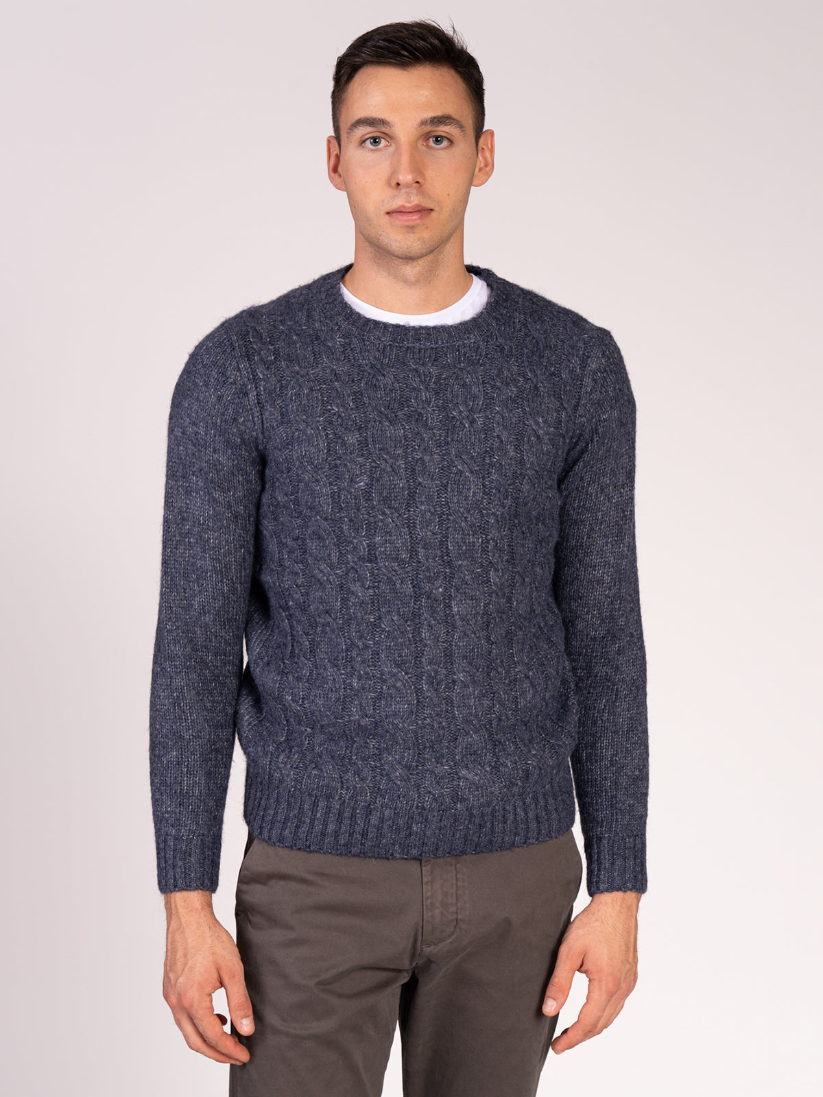Maglia girocollo con treccia|Colore:Blu