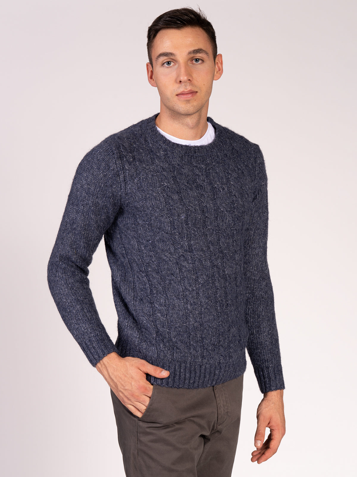 Maglia girocollo con treccia|Colore:Blu