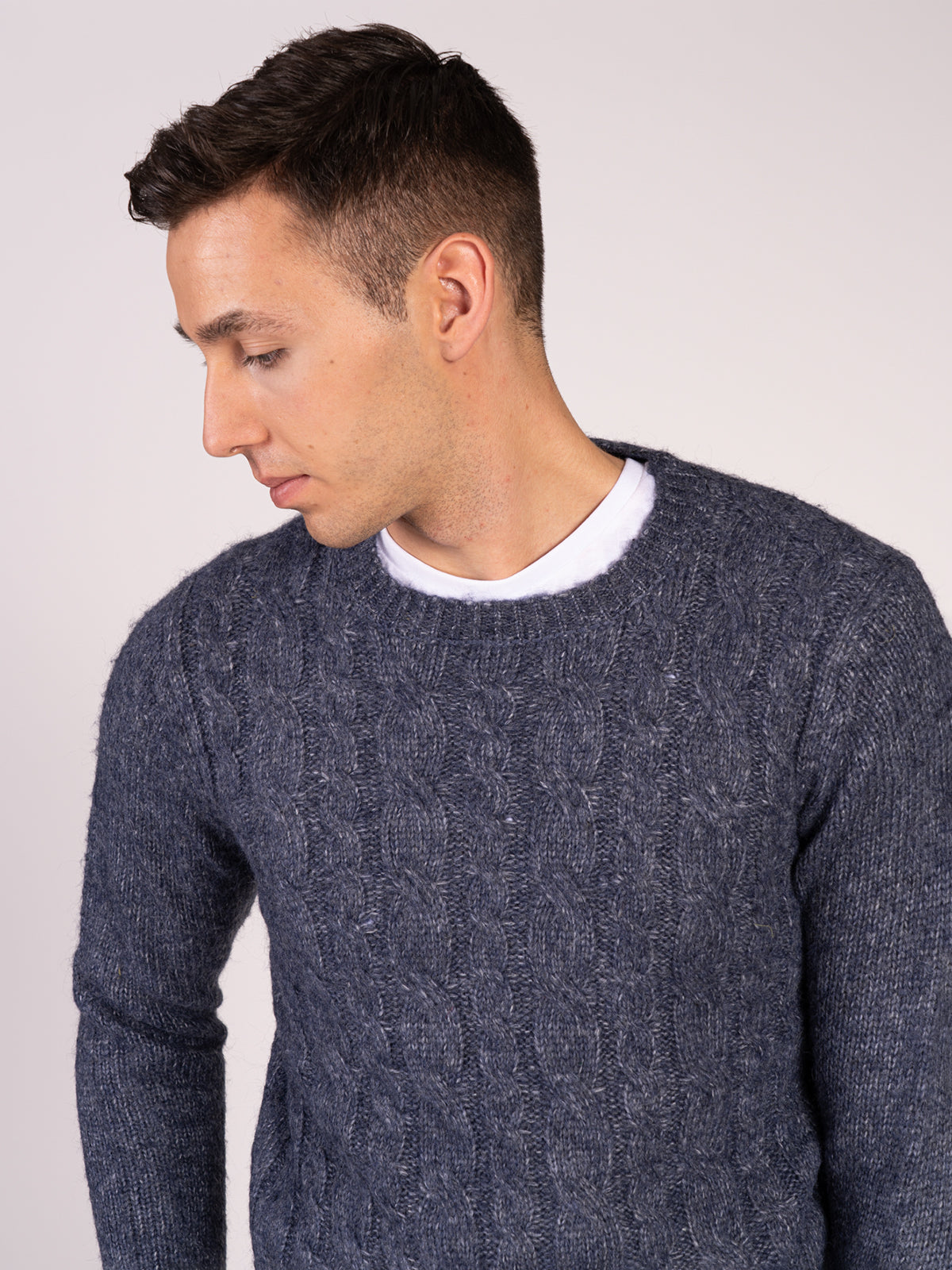 Maglia girocollo con treccia|Colore:Blu