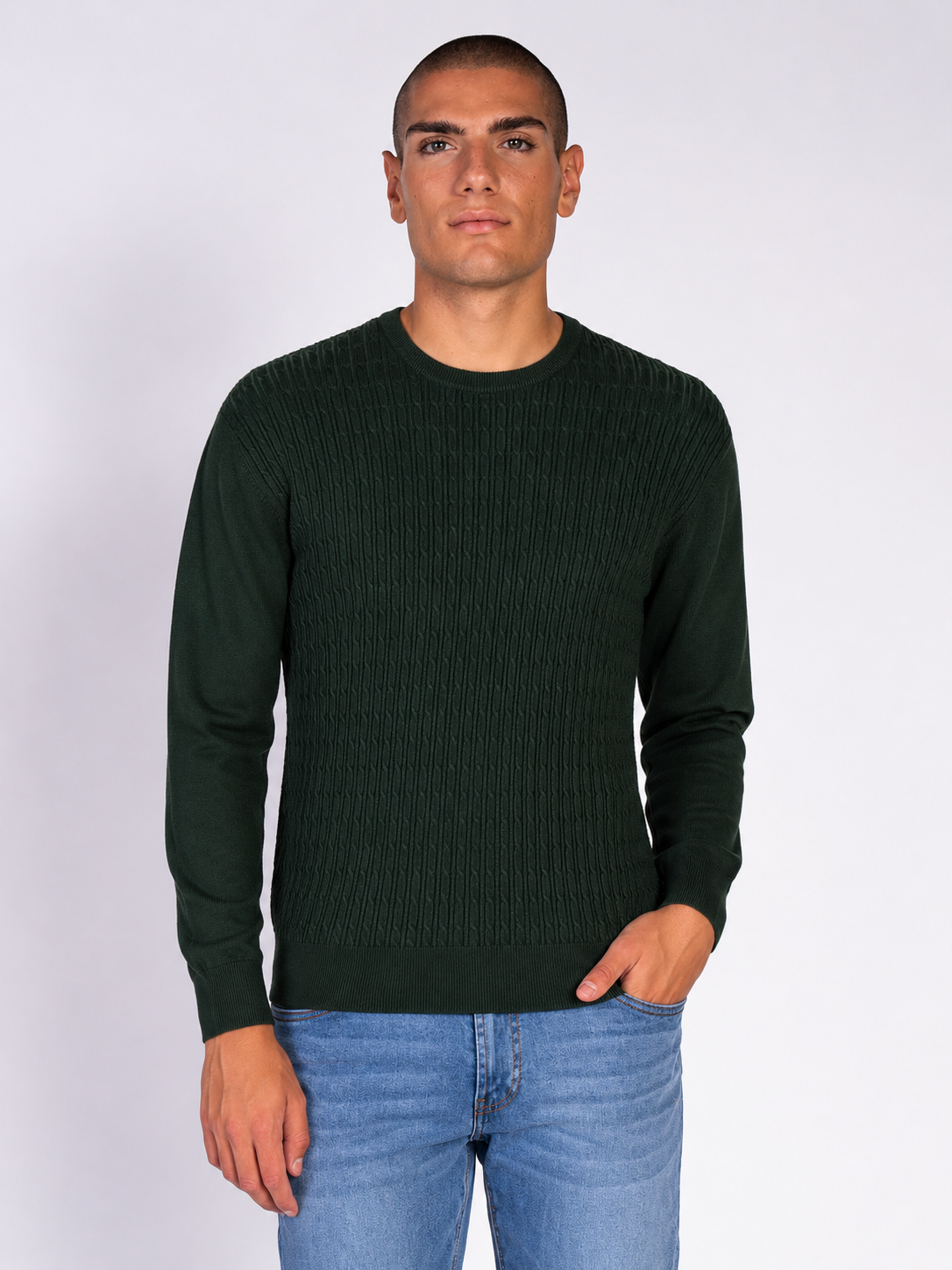 MAGLIA GIROCOLLO JACQUARD|Colore:Verde militare