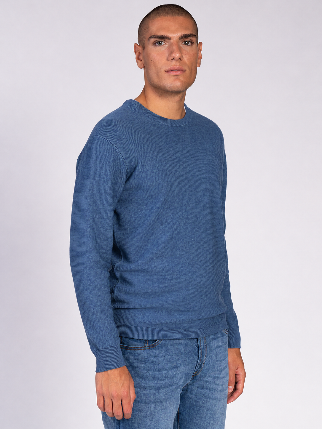 MAGLIA GIROCOLLO JACQUARD|Colore:Cielo