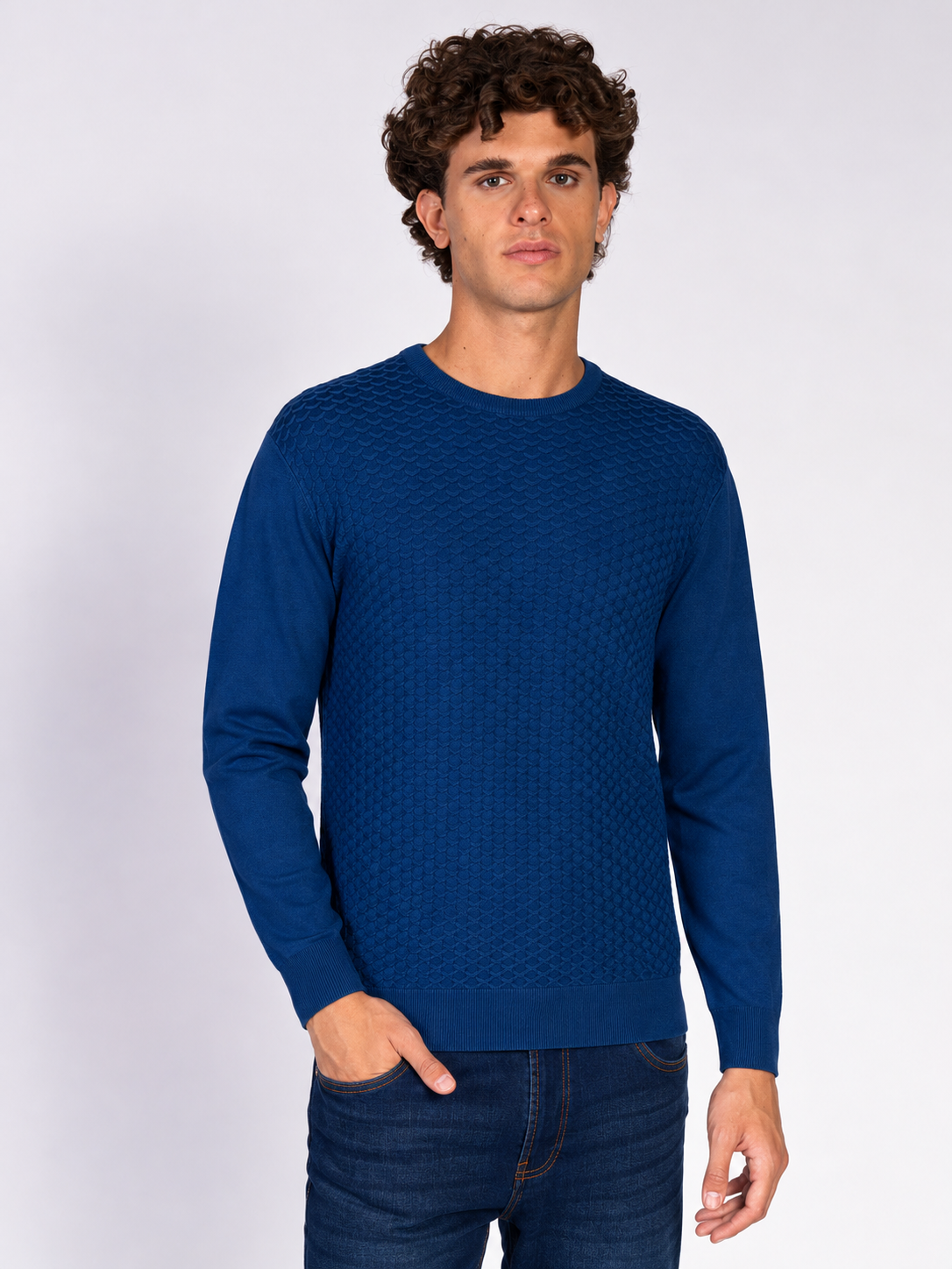 MAGLIA GIROCOLLO JACQUARD|Colore:Indaco