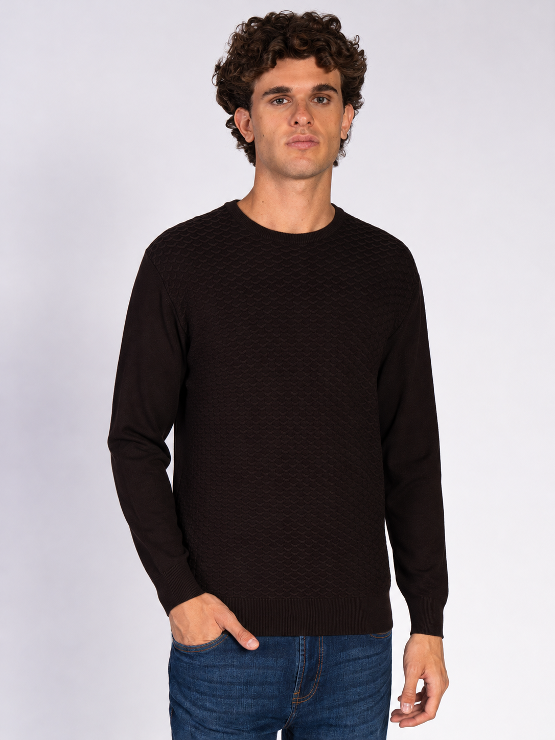 MAGLIA GIROCOLLO JACQUARD|Colore:Caffe'
