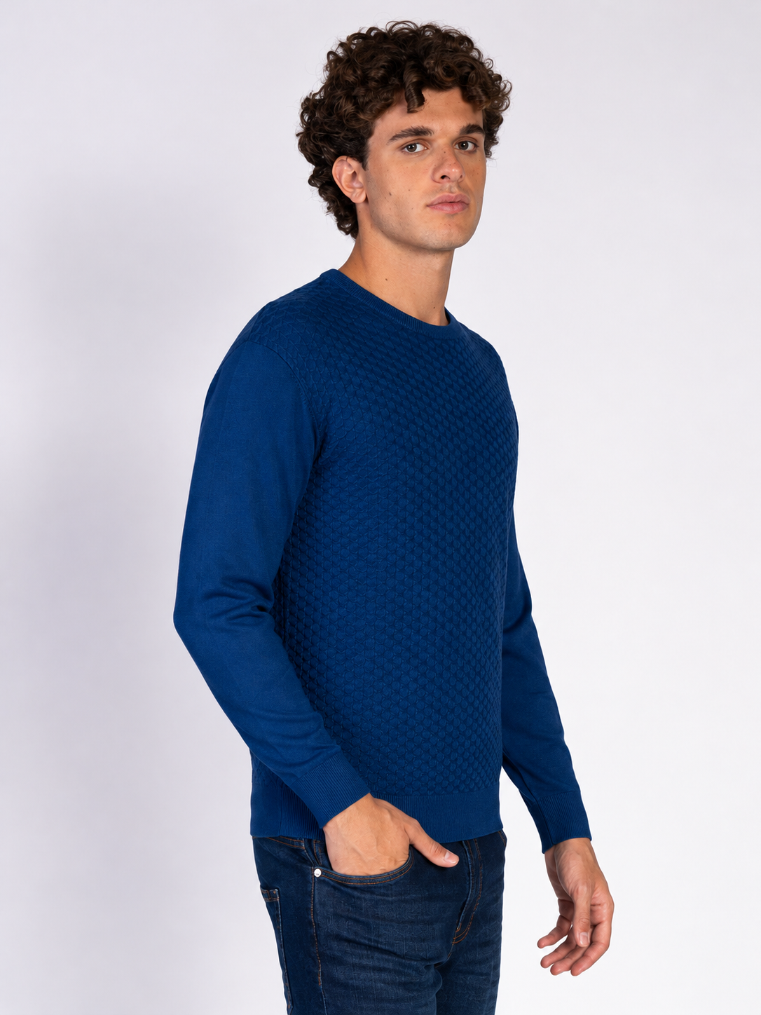 MAGLIA GIROCOLLO JACQUARD|Colore:Indaco