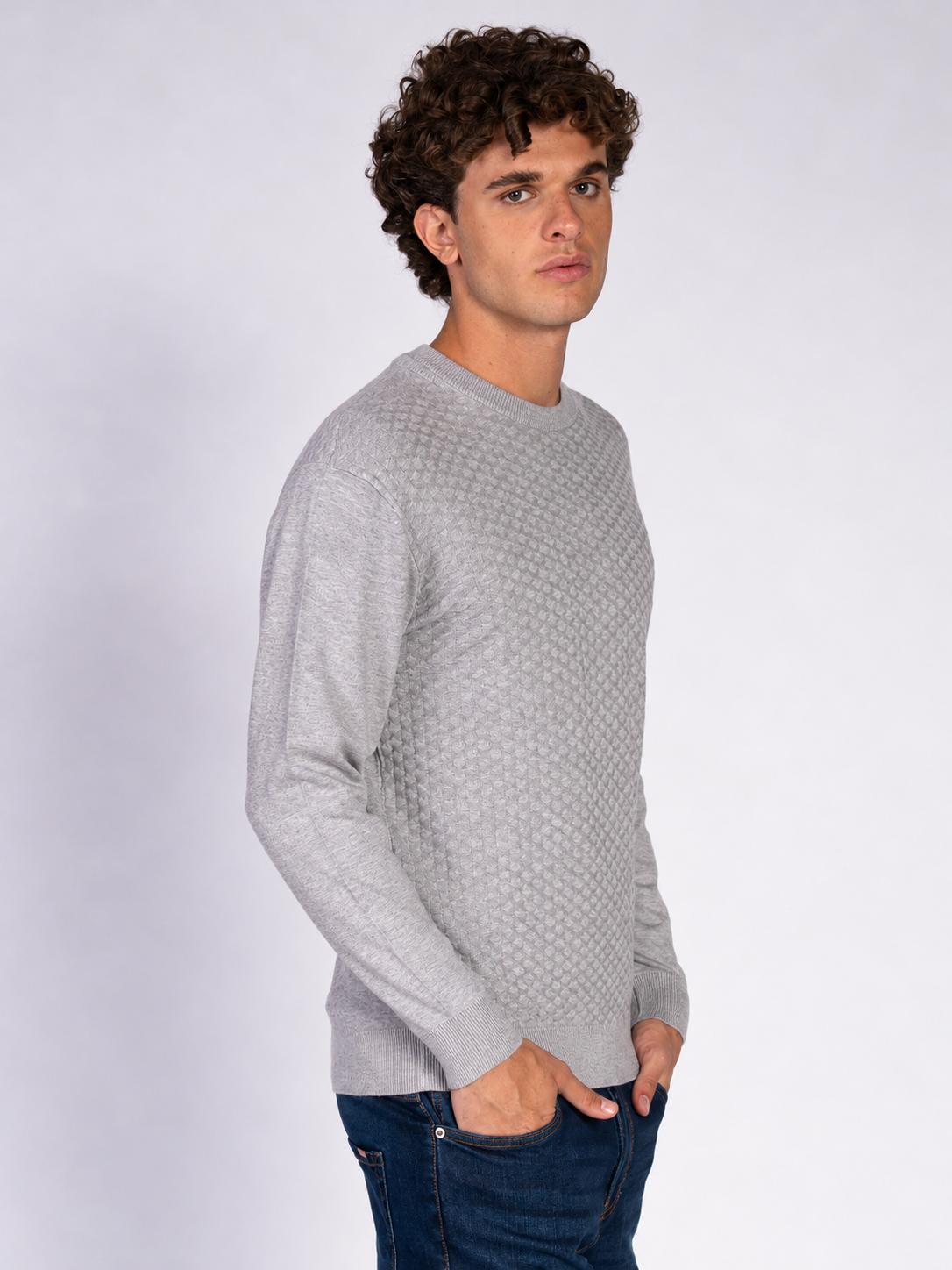 MAGLIA GIROCOLLO JACQUARD|Colore:Grigio