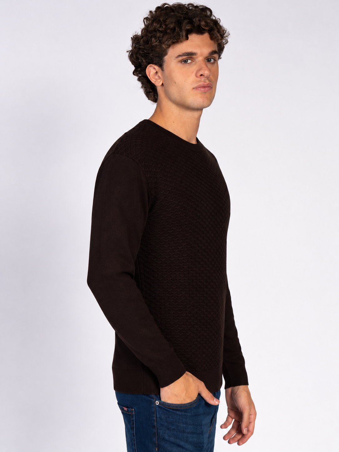 MAGLIA GIROCOLLO JACQUARD|Colore:Caffe'