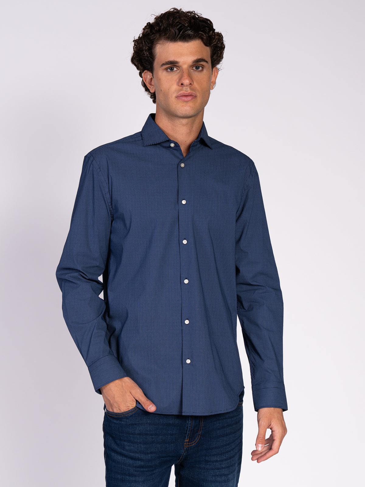 CAMICIA MICROFANTASIA|Colore:Blu