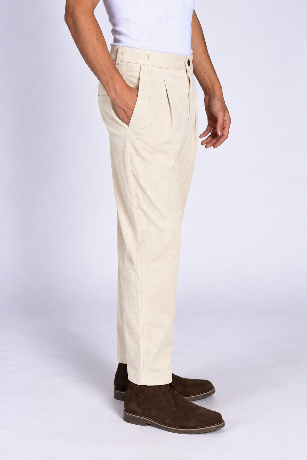 PANTALONE IN VELLUTO A COSTE|Colore:Crema