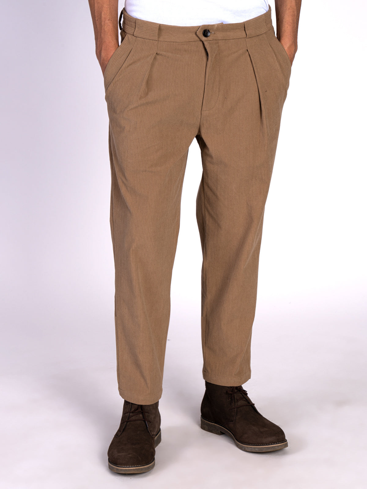 PANTALONE IN VELLUTO A COSTE|Colore:Beige