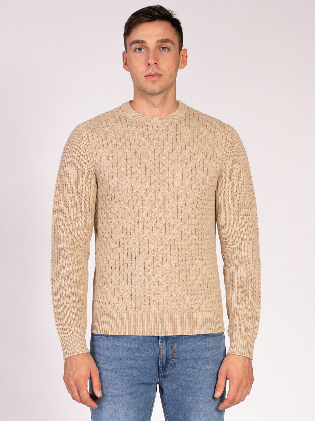 MAGLIA GIROCOLLO CON TRECCIA|Colore:Beige