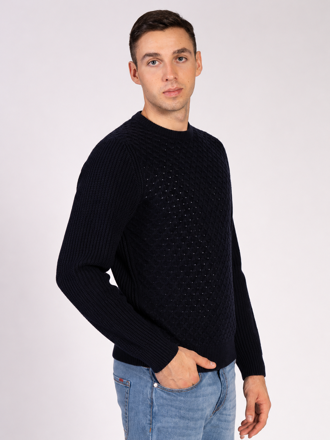 MAGLIA GIROCOLLO CON TRECCIA|Colore:Blu