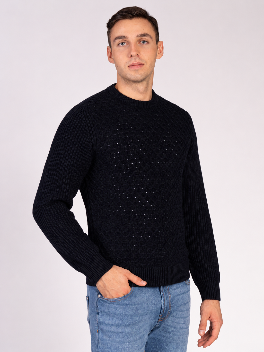MAGLIA GIROCOLLO CON TRECCIA|Colore:Blu