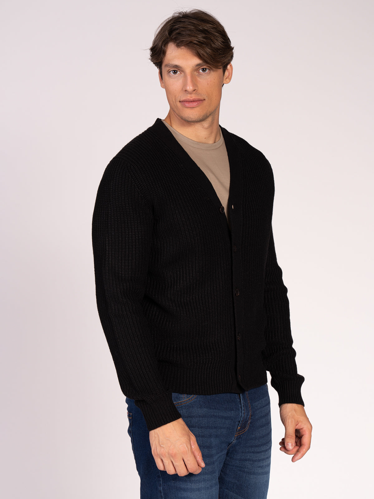 CARDIGAN CON BOTTONI A COSTE|Colore:Nero