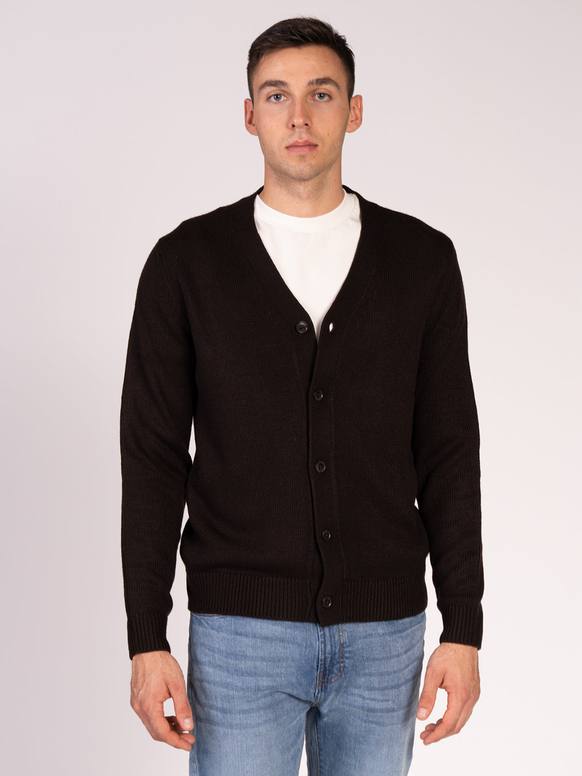 CARDIGAN CON BOTTONI RASATA|Colore:Caffe'
