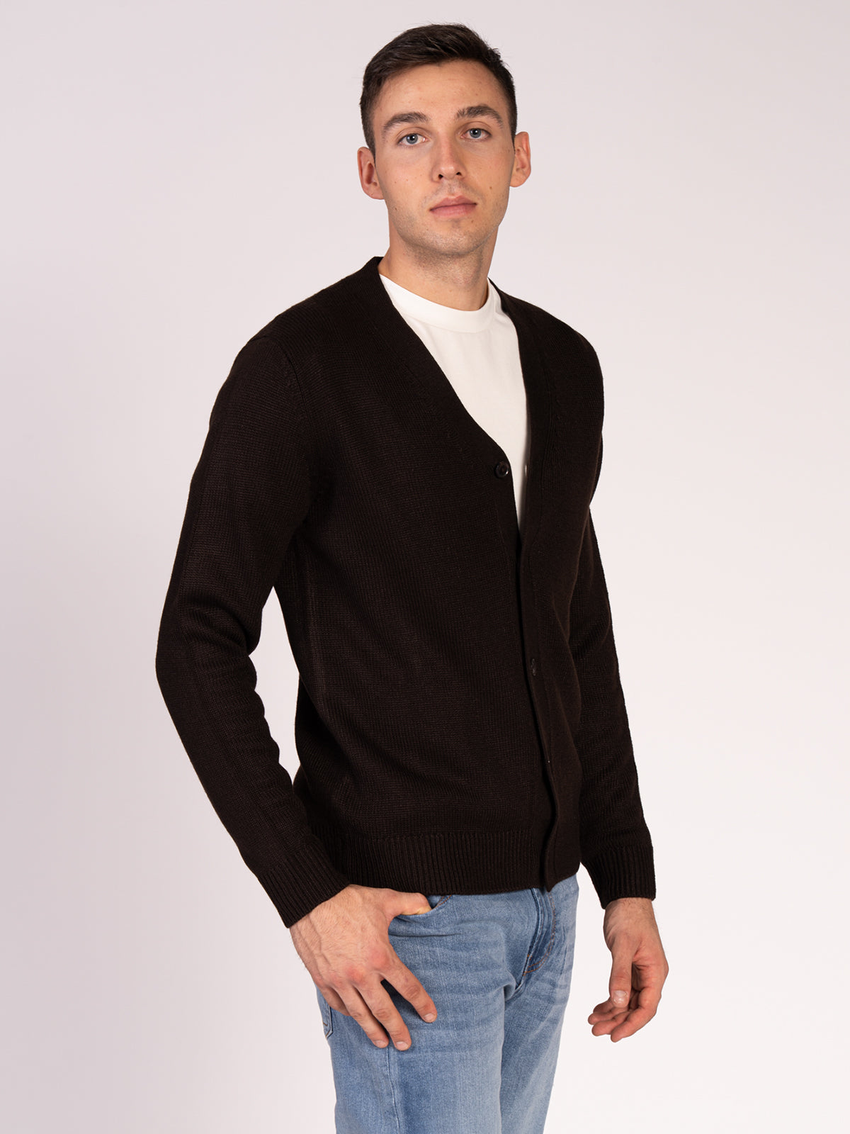 CARDIGAN CON BOTTONI RASATA|Colore:Caffe'