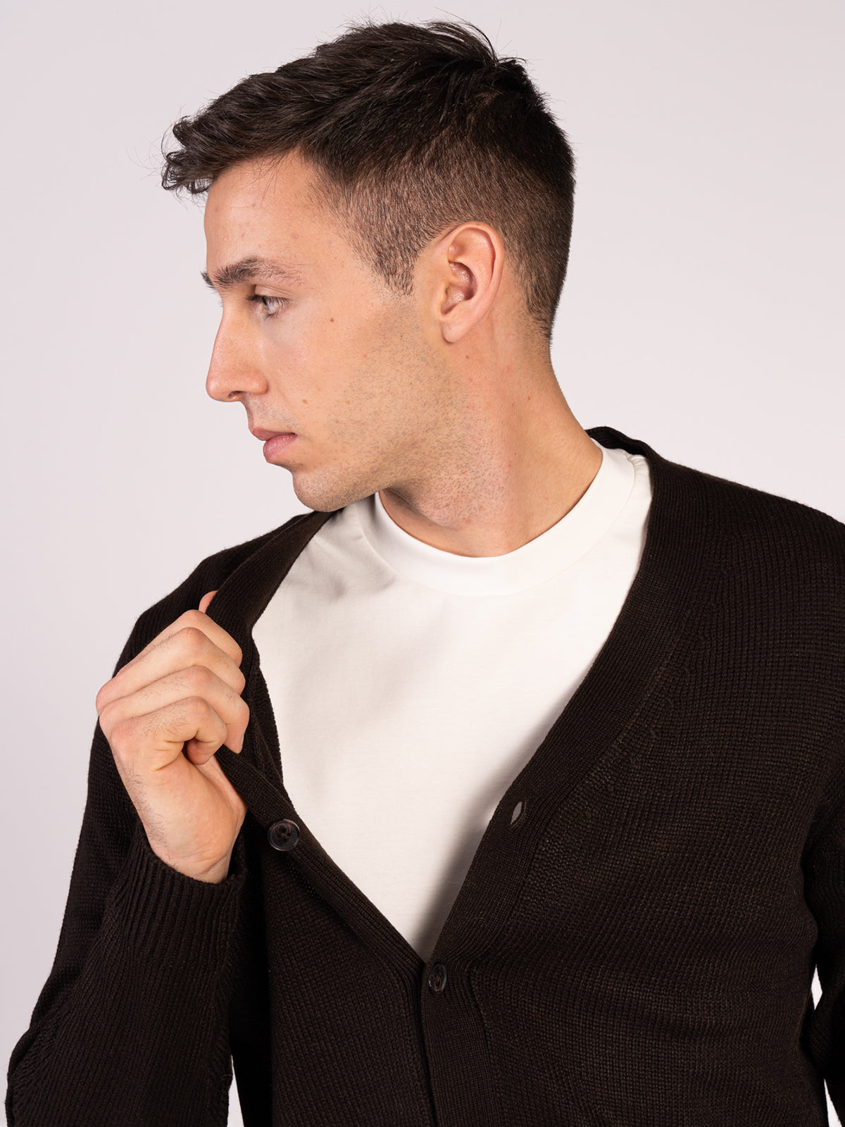 CARDIGAN CON BOTTONI RASATA|Colore:Caffe'