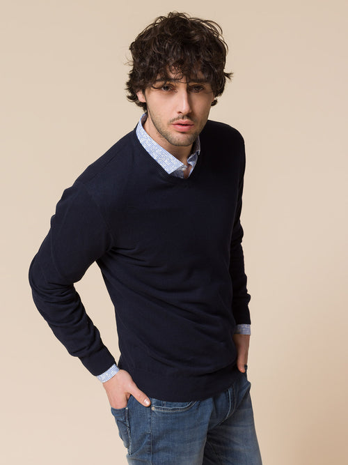 Maglia basic collo a V|Colore:Blu