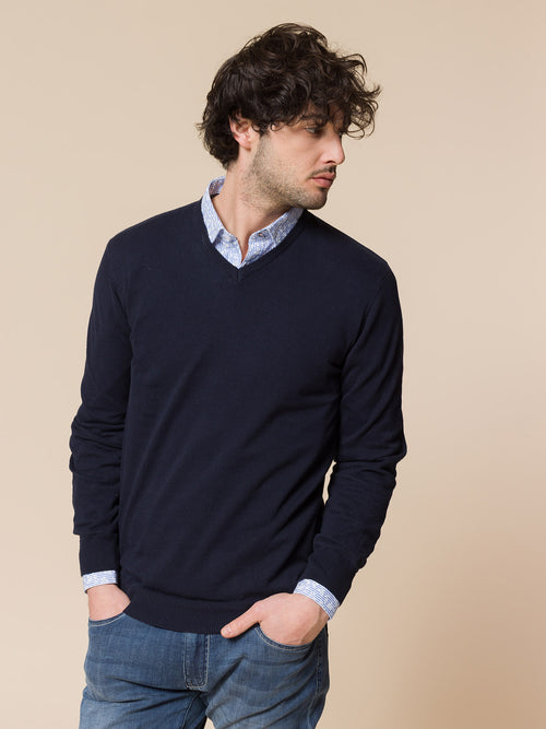 Maglia basic collo a V|Colore:Blu