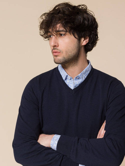 Maglia basic collo a V|Colore:Blu