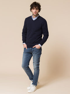 Maglia basic collo a V|Colore:Blu