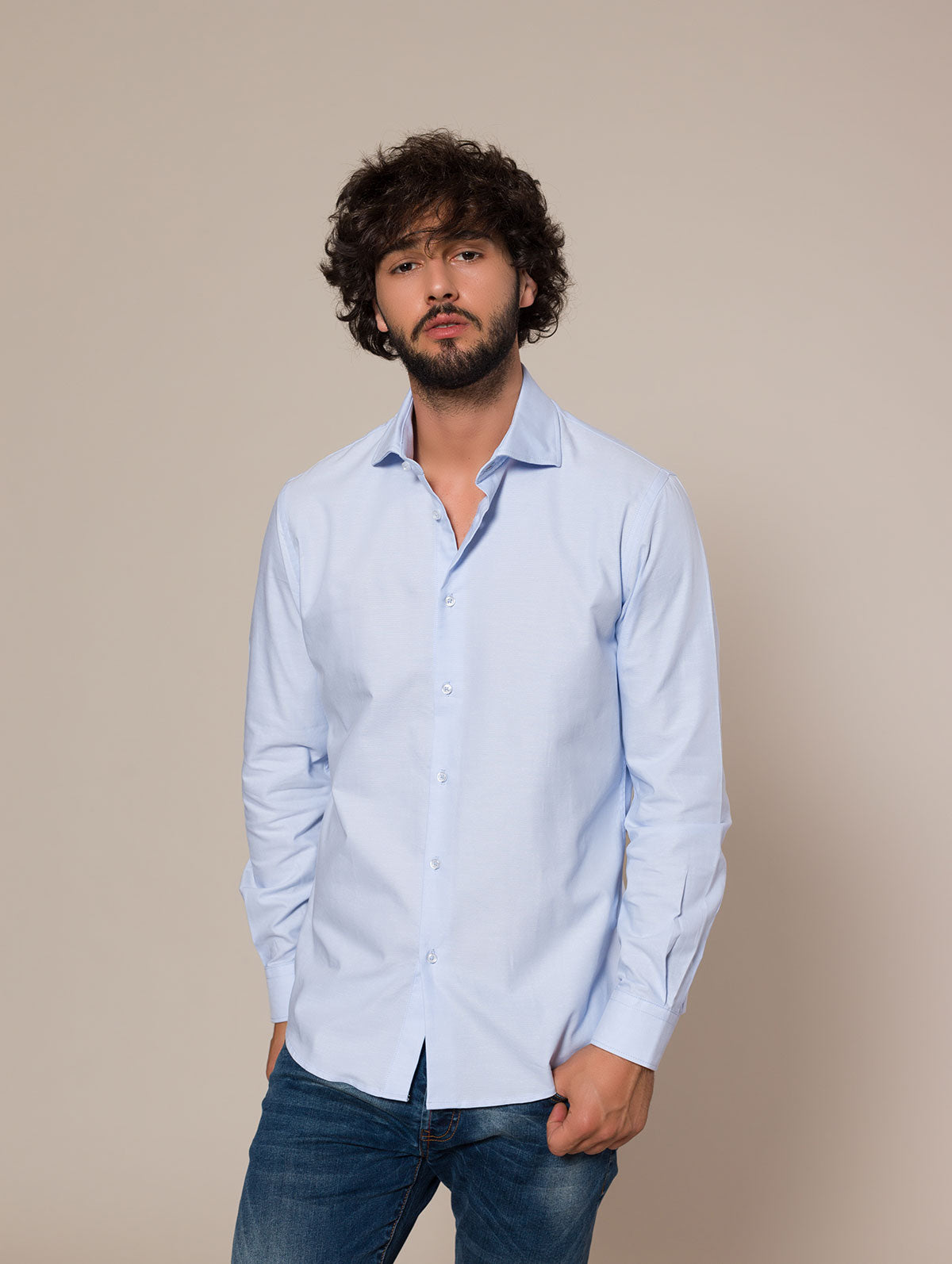 Camicia in cotone tinta unita|Colore:Celeste