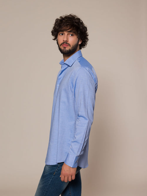 Camicia collo classico tessuto armaturato|Colore:Bluette