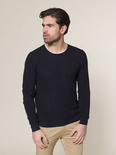 Maglia girocollo bordi contrasto|Colore:Blu