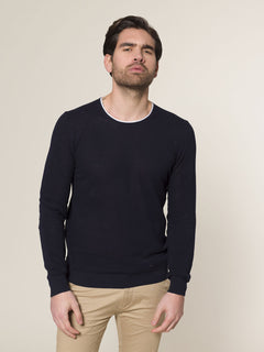 Maglia girocollo bordi contrasto|Colore:Blu