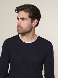 Maglia girocollo bordi contrasto|Colore:Blu