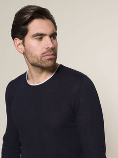Maglia girocollo bordi contrasto|Colore:Blu