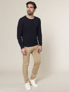 Maglia girocollo bordi contrasto|Colore:Blu