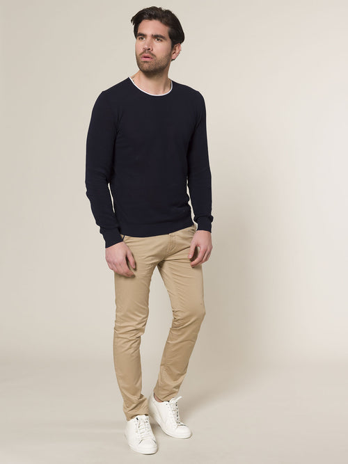 Maglia girocollo bordi contrasto|Colore:Blu