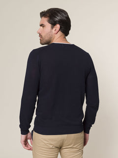 Maglia girocollo bordi contrasto|Colore:Blu