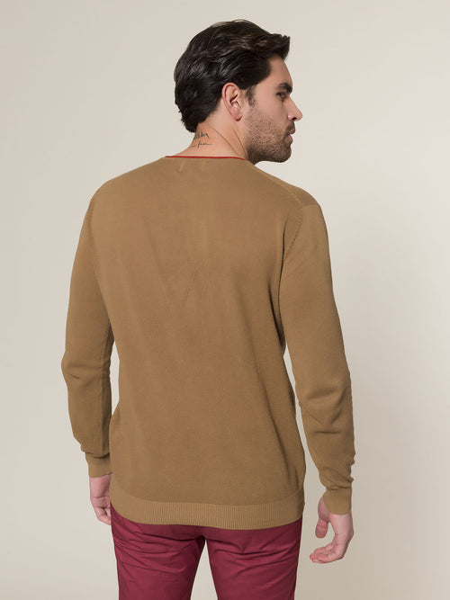 Maglia girocollo bordi contrasto|Colore:Fango