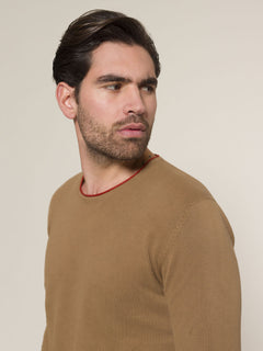 Maglia girocollo bordi contrasto|Colore:Fango