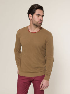 Maglia girocollo bordi contrasto|Colore:Fango