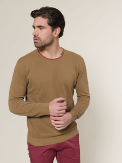 Maglia girocollo bordi contrasto|Colore:Fango
