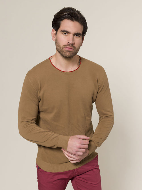 Maglia girocollo bordi contrasto|Colore:Fango