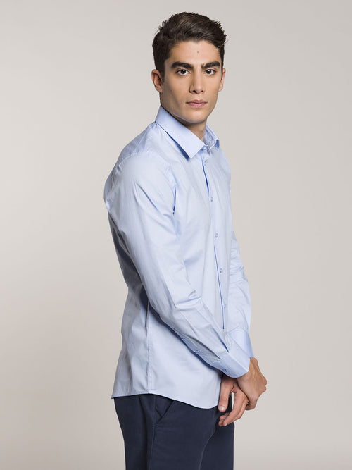 Camicia slim in cotone stretch|Colore:Azzurro