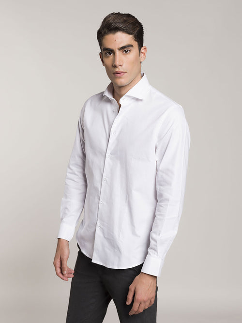 Camicia in cotone tinta unita|Colore:Bianco