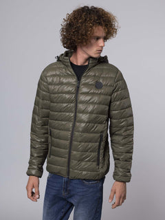 Giubbotto trapuntato con cappuccio|Colore:Verde militare
