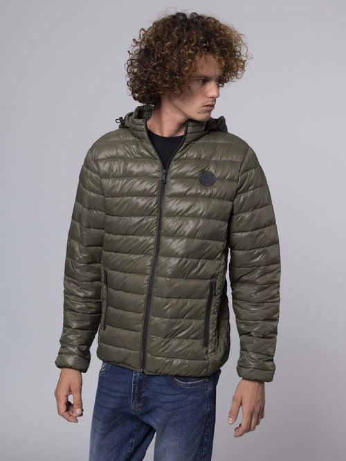 Giubbotto trapuntato con cappuccio|Colore:Verde militare