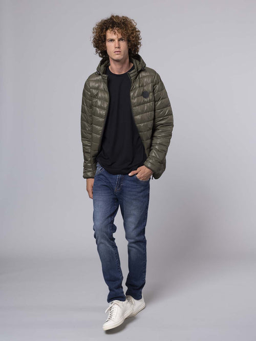 Giubbotto trapuntato con cappuccio|Colore:Verde militare