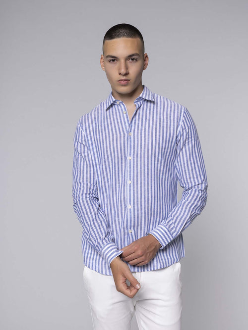 Camicia misto lino cotone|Colore:Bianco blu