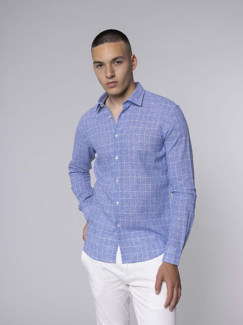 Camicia misto lino cotone|Colore:Azzurro